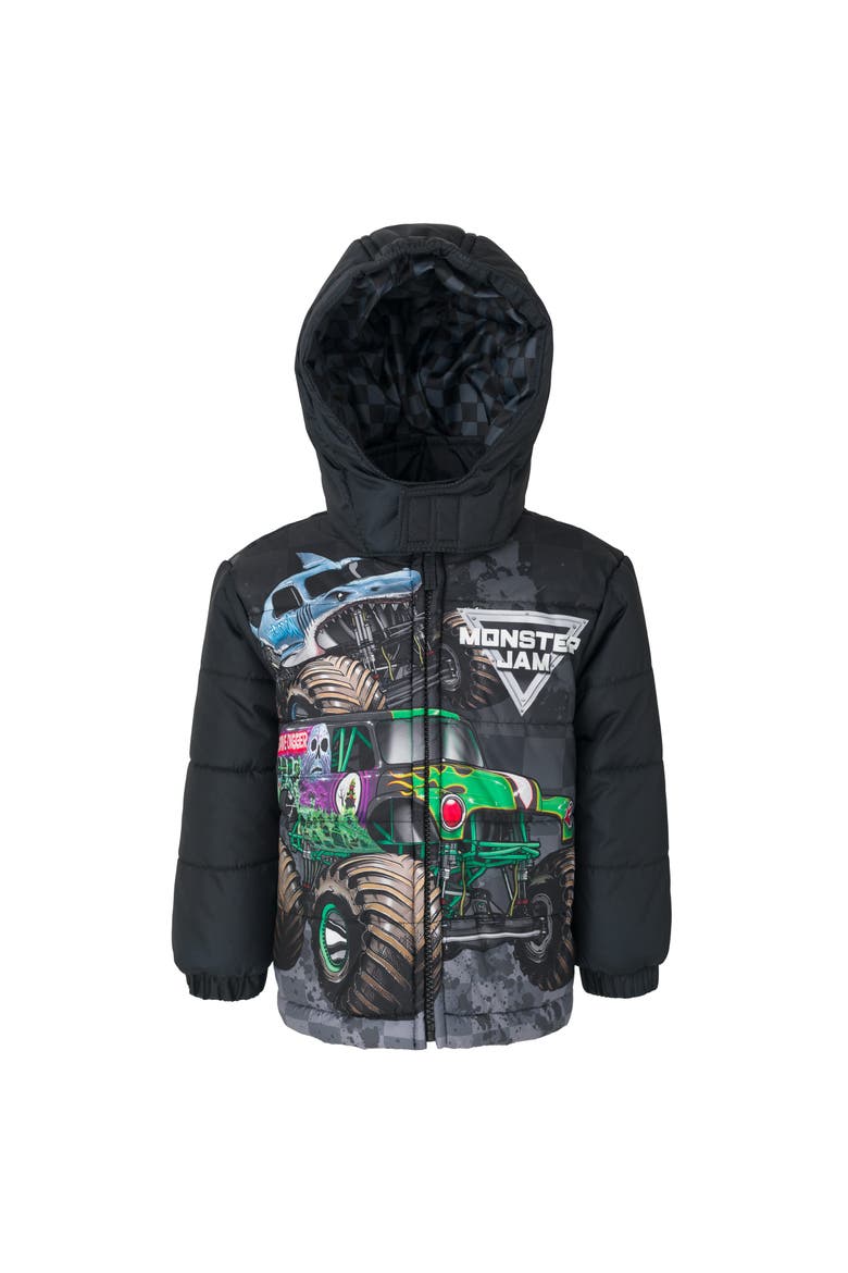 Hooded Puffer Jacket, Main, color, Monster Jam Black