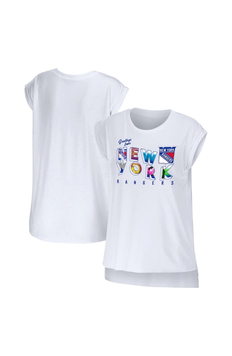 WEAR by Erin Andrews Women's WEAR by Erin Andrews White New York Rangers Greetings From Muscle T-Shirt, Main, color, 