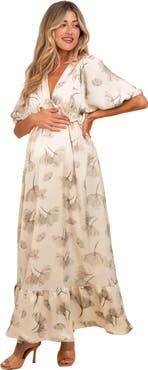 PinkBlush Floral Chiffon Ruffle Accent Maxi Dress