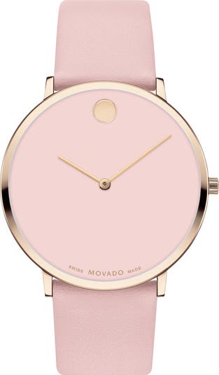 Movado Pink Leather Strap Watch Movado Modern 47 Pink Dial & Pink Leather Strap Swiss Gold  main image 2