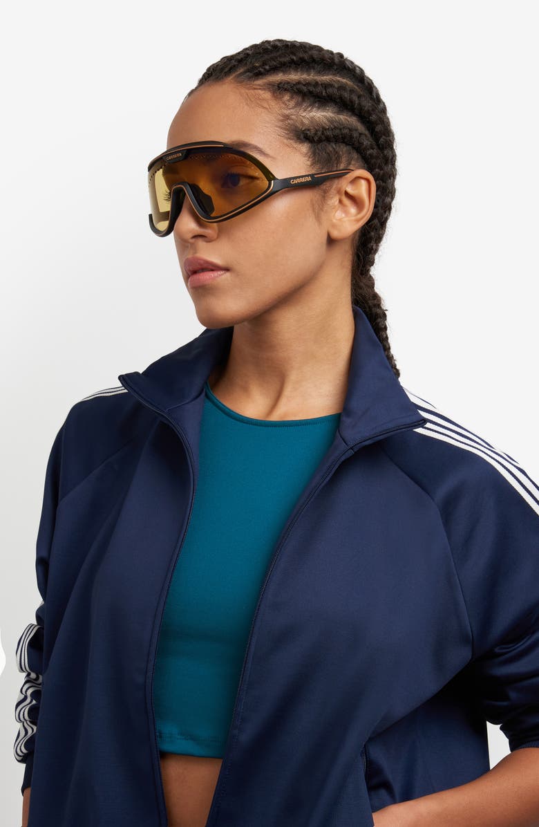 Carrera Eyewear Special Edition C Sport 99mm Mask Sunglasses, Alternate, color, Matte Black Gold/ Yellow