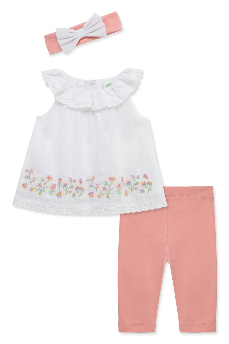 Garden Border Print Top, Leggings & Headband, Main, color, WHITE/ PINK