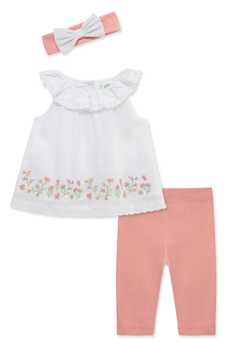 Little Me Garden Border Print Top, Leggings & Headband, Main, color, 