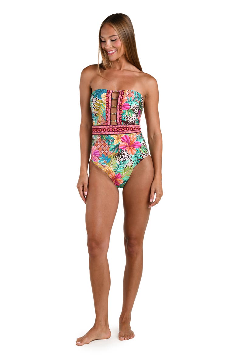 Paradise Heat Jewel Cutout One-Piece Swimsuit, Alternate, color, BLUE MULTI