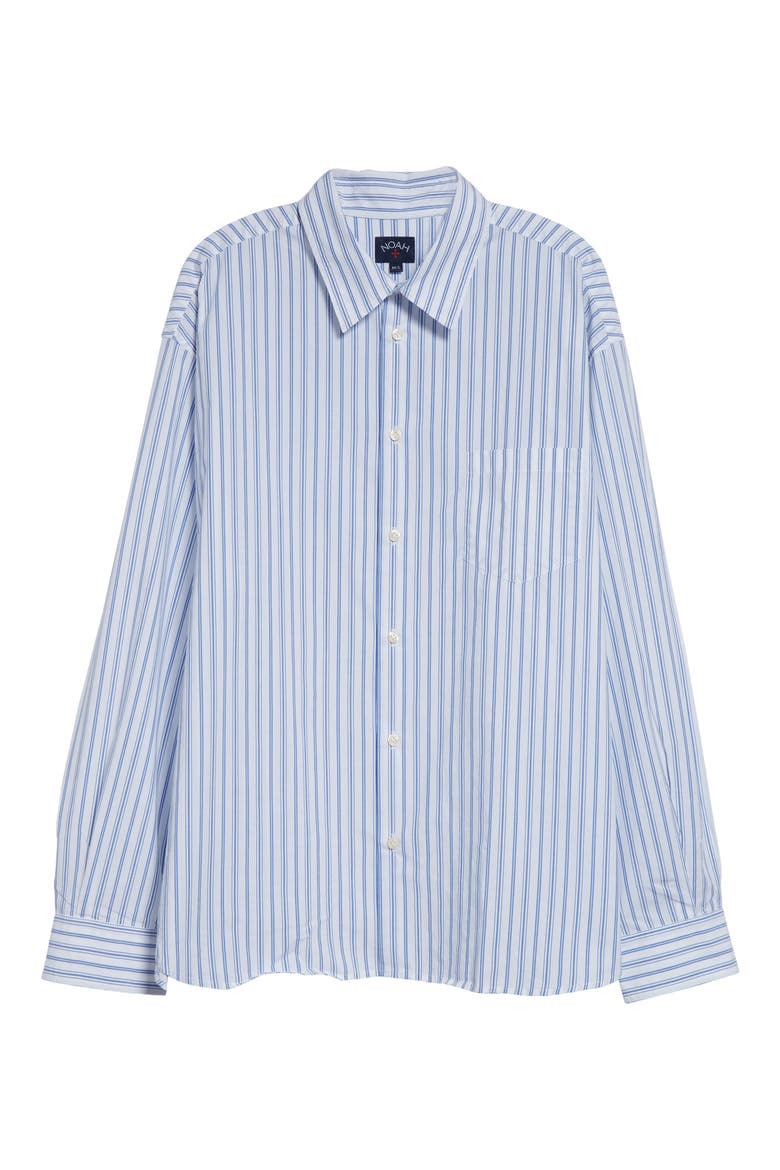 Oversize Cotton Poplin Button-Up Shirt, Alternate, color, WHITE/ BLUE