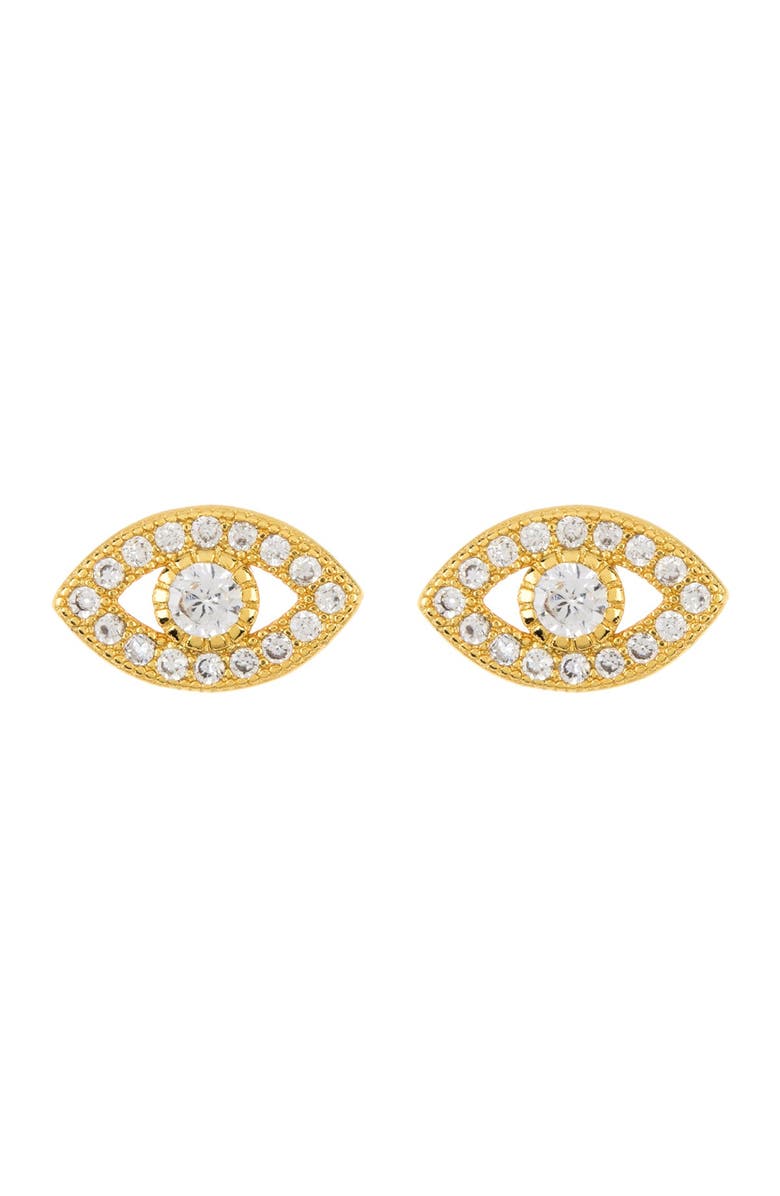 Adornia 14K Yellow Gold Plated Swarovski Crystal Evil Eye Stud Earrings, Main, color,