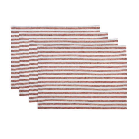 Linen Placemats Set of 4, 14 x 19 Inch for Dining Table, Holiday and Everyday Table Decor - Amalfi Stripe