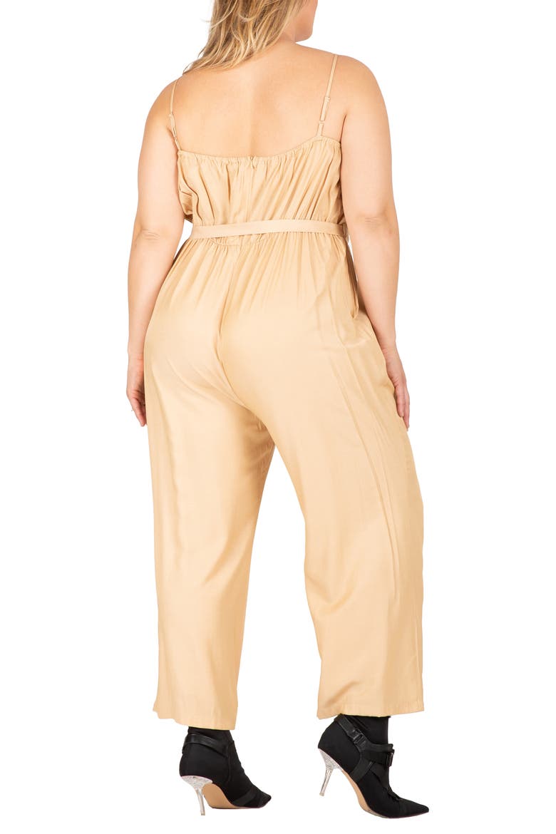 Tie Waist Sleeveless Wide Leg Jumpsuit, Alternate, color, KHAKI