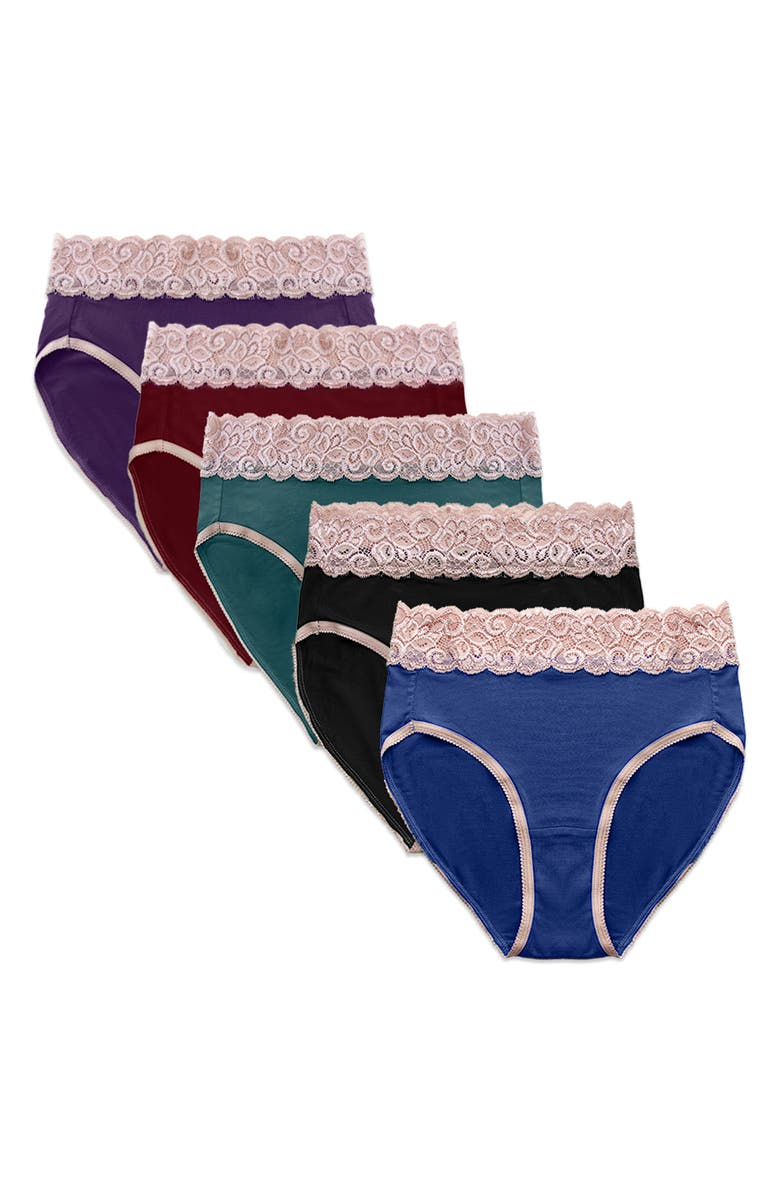 Kindred Bravely Assorted 5-Pack Lace Trim High Waist Postpartum Briefs, Alternate, color,