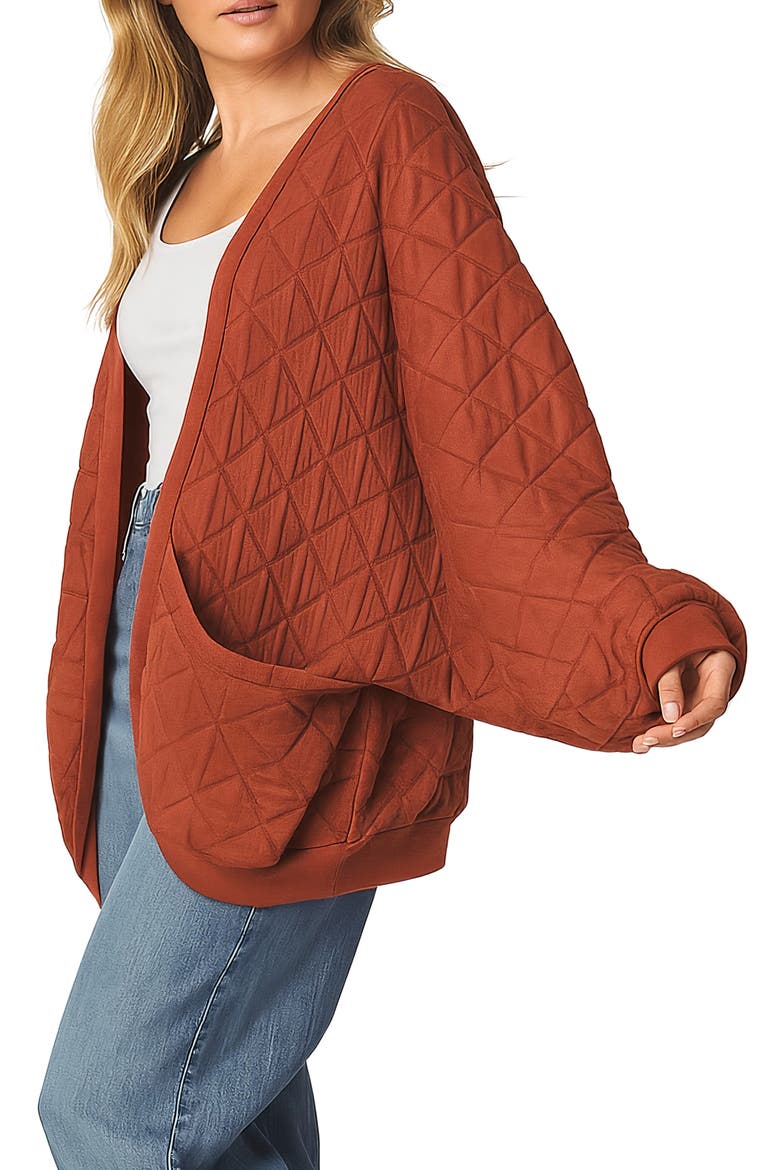 Quilted Cotton Blend Cardigan Sweatshirt, Alternate, color, TERRACOTTA