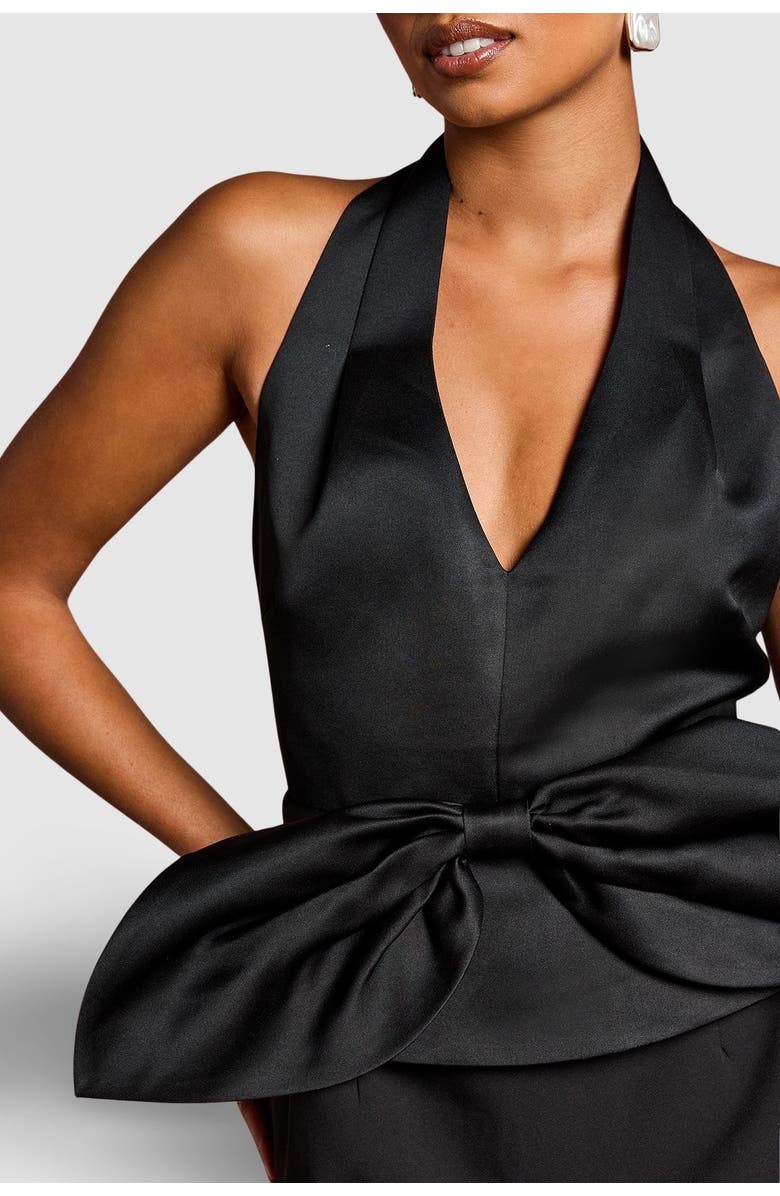 Coast Petite Halter Satin Column Midi Dress, Alternate, color, Black