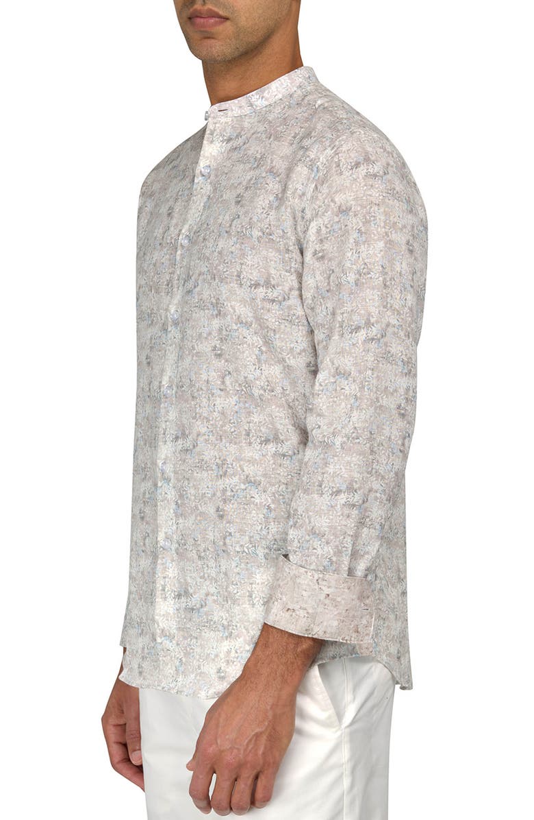 Brooklyn Brigade Abstract Leaves Mandarin Collar Linen Blend Shirt, Alternate, color, Beige