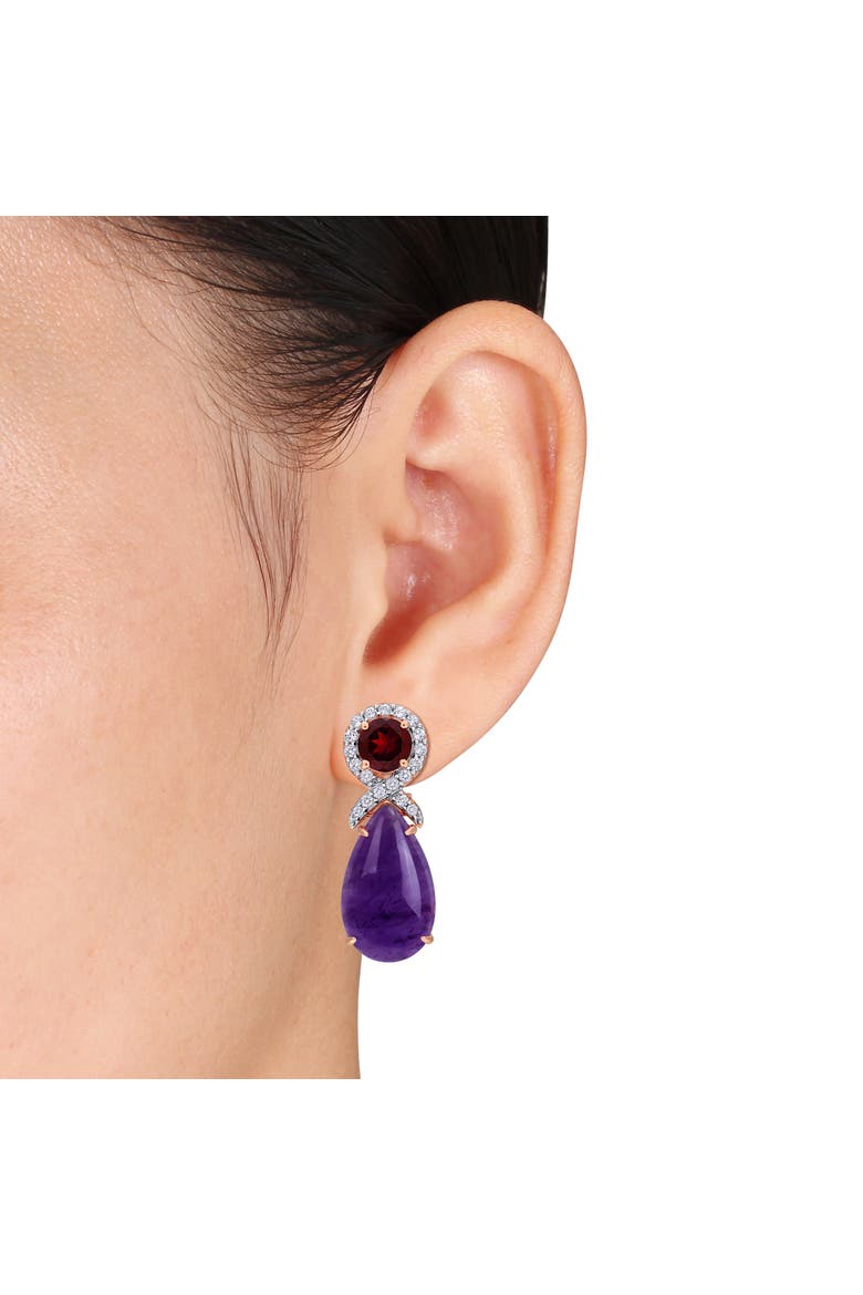 Gemstone Dangle Leverback Earrings Sterling Silver, Alternate, color, Amethyst/Rose-Plated