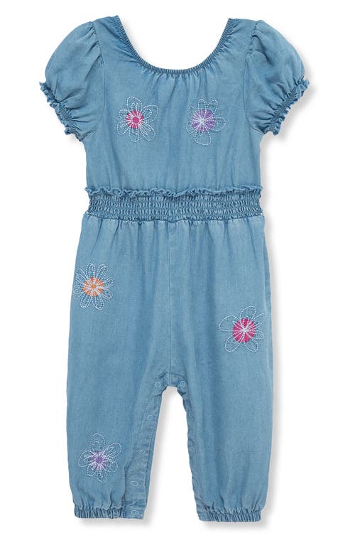 Peek Essentials Floral Embroidered Chambray Jumpsuit In Light Denim
