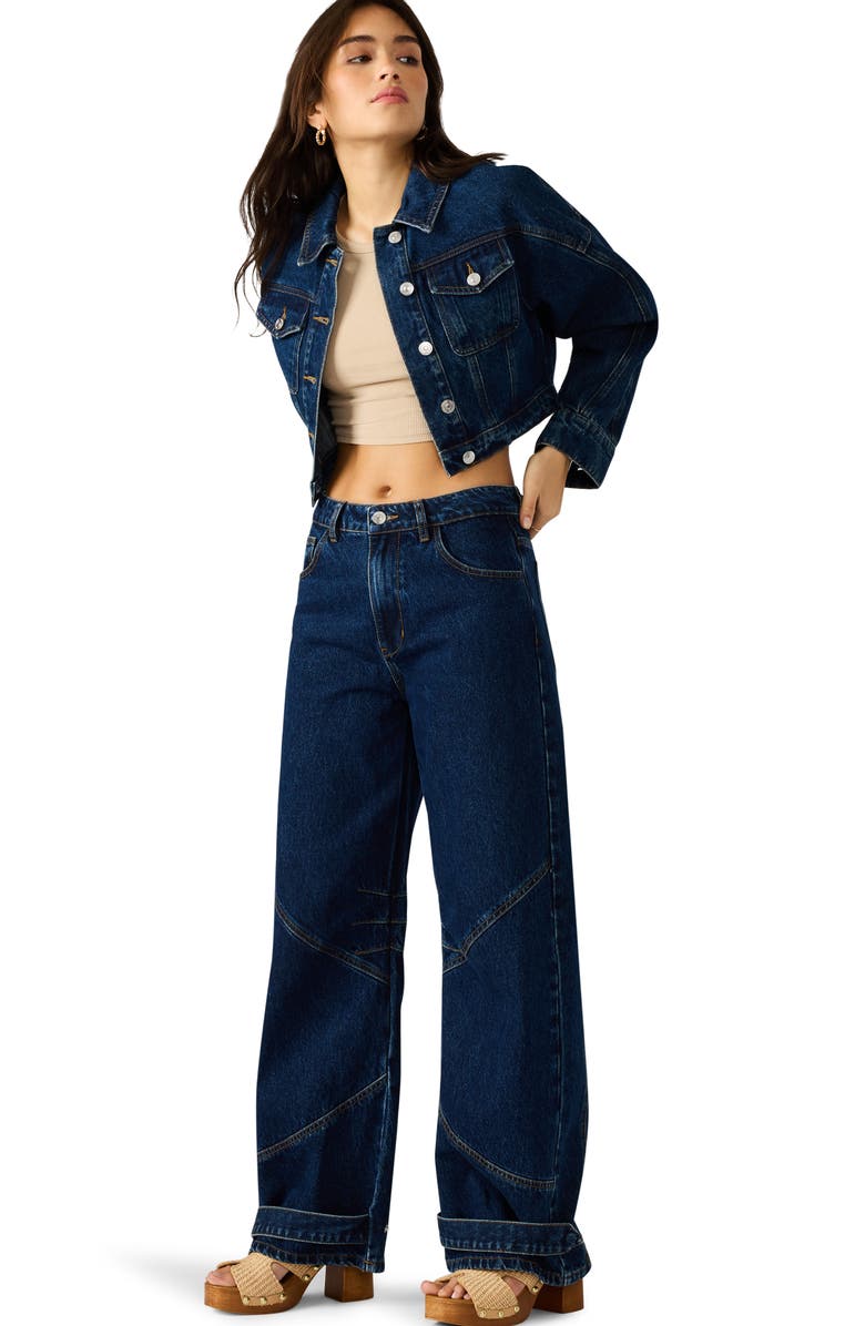 Steve Madden Tre Belted Hem Jeans, Alternate, color, Dark Blue