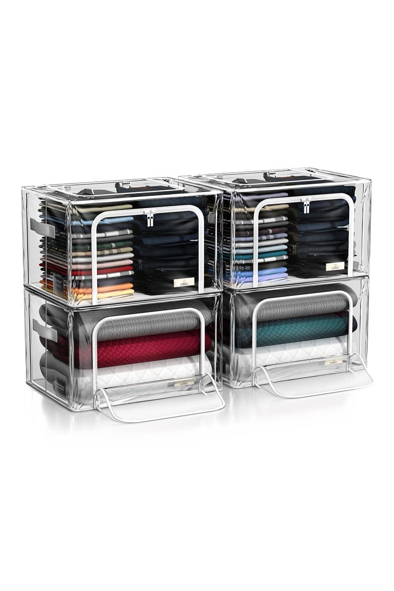 Set of 4 Stackable Foldable Clear Storage Bins, Alternate, color, NO COLOR
