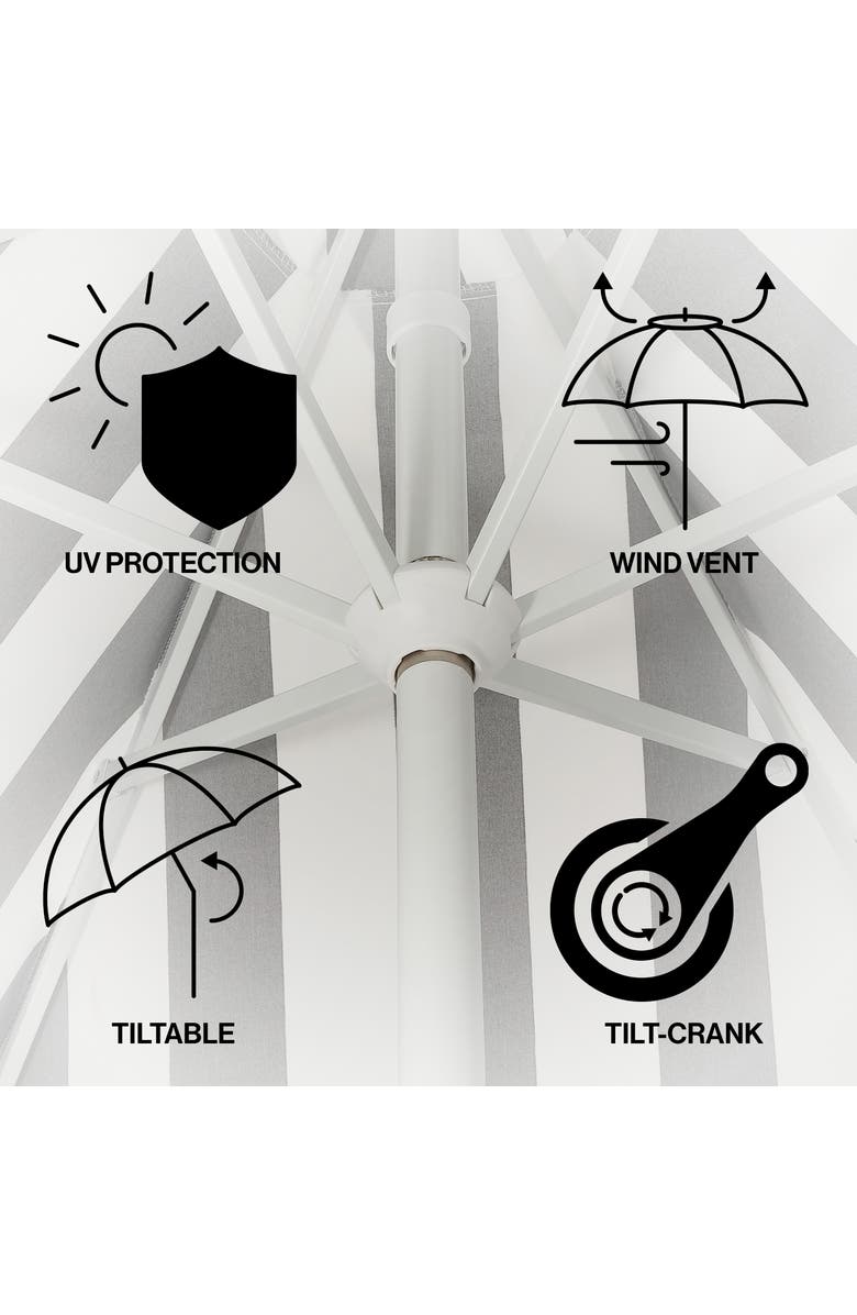 JONATHAN Y Collins 9 ft. Classic Cottage Fringe Tassel Market Patio Umbrella with Auto-Tilt Crank, Alternate, color, Black/White - White Pole