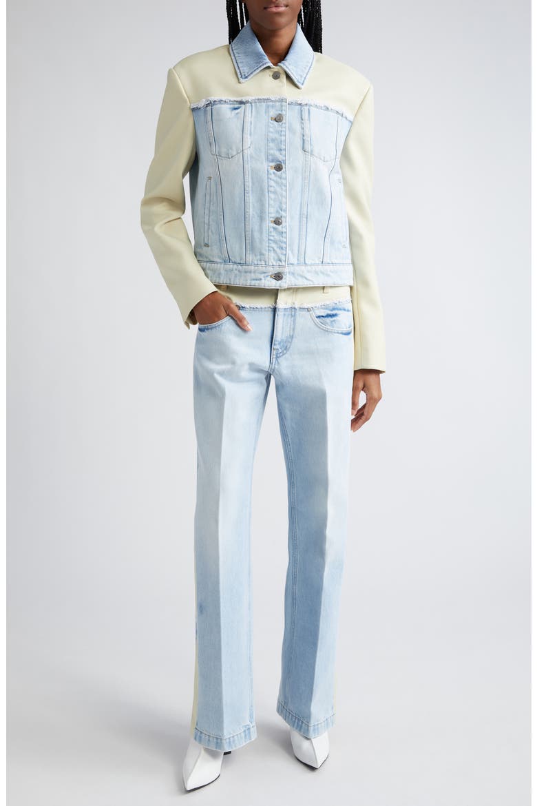 Two-Tone Mixed Media High Waist Straight Leg Jeans, Alternate, color, 4221 - LIGHT BLUE MIX FABRIC