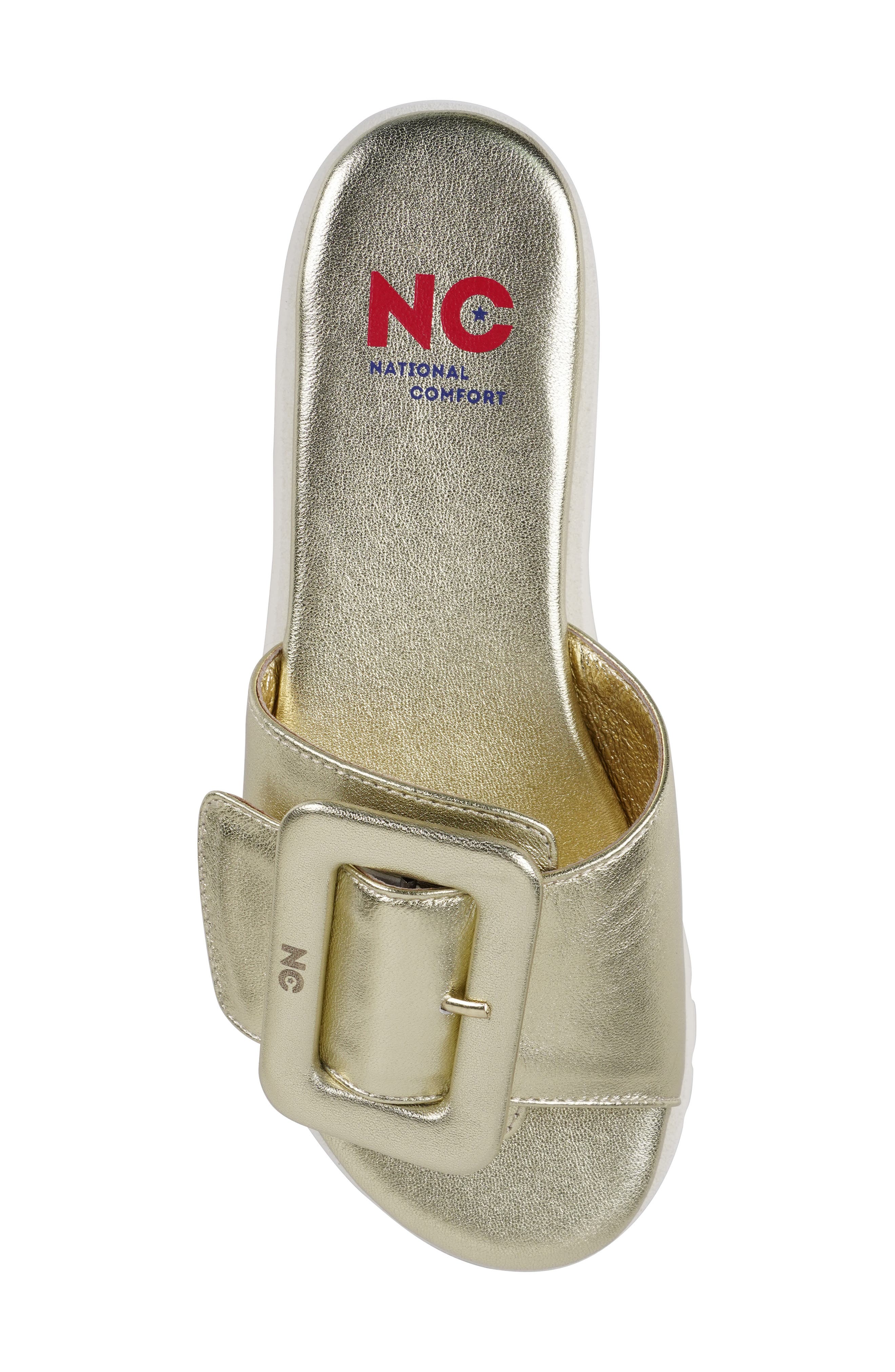 Tail Platform Slide Sandal, Alternate, color, GOLD LEATHER