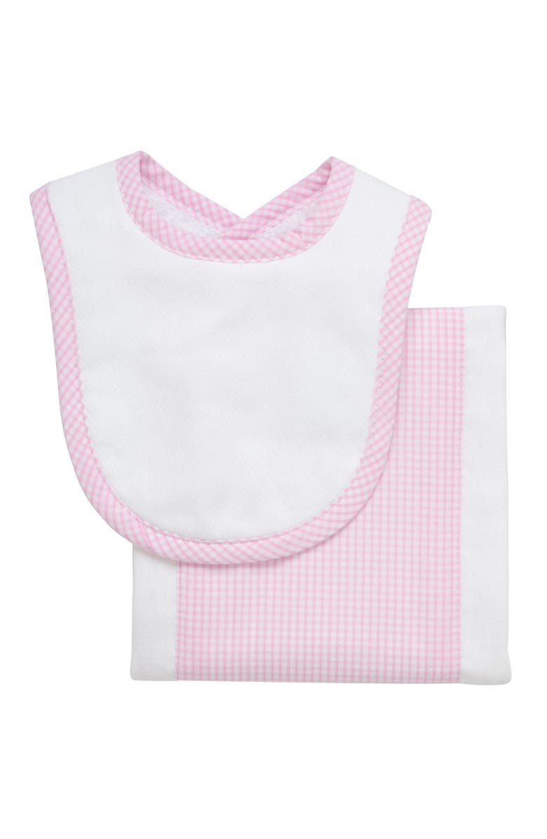 3 Marthas Small Check Drooler Bib & Burp Set, Main, color, Pink