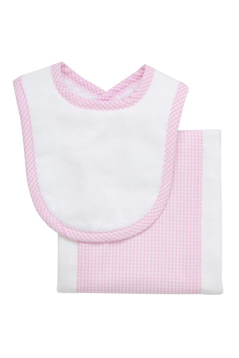 Small Check Drooler Bib & Burp Set