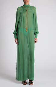 TOM FORD Long Sleeve Silk Crepon Caftan Dress