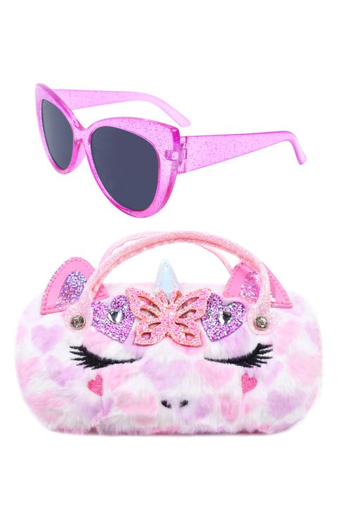 Kids' Gwen Faux Fur Unicorn Purse & Heart Sunglasses Set (Big Kid)