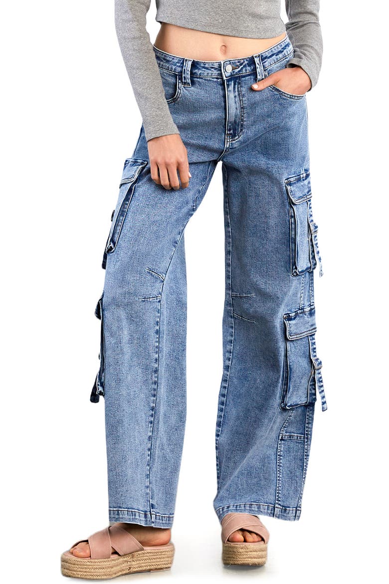 High Waist Straight Leg Cargo Jeans, Alternate, color, FADED BLU DENIM