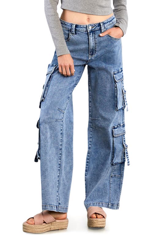 Wash Lab Denim High Waist Straight Leg Cargo Jeans In Blue