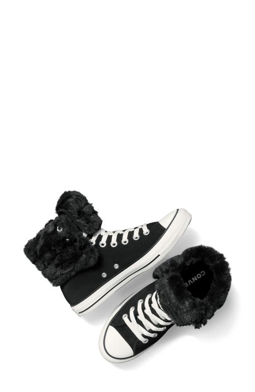 Converse Chuck Taylor All Star Faux Fur Foldover High Top Sneaker In Black