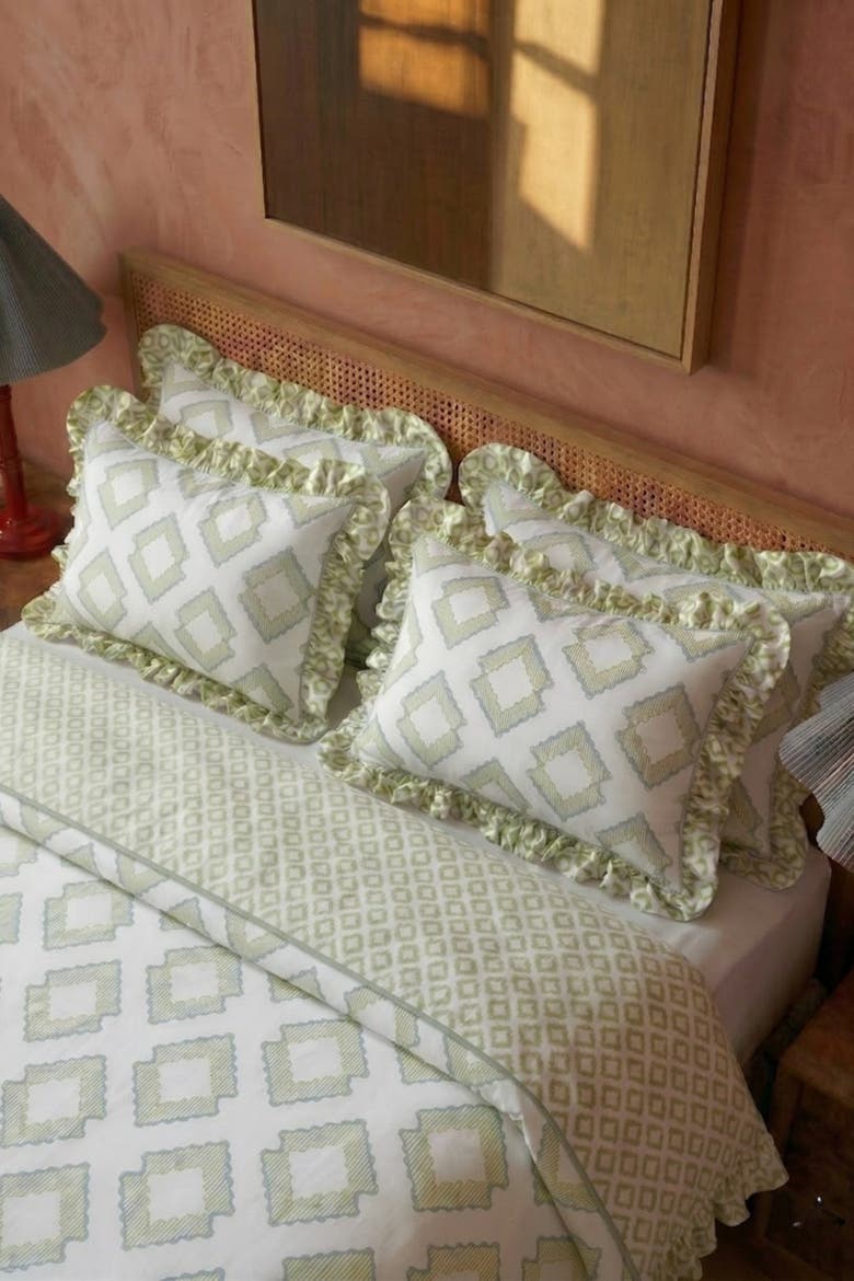 Cotton Diamond Bedding Set, Alternate, color, Green Diamond