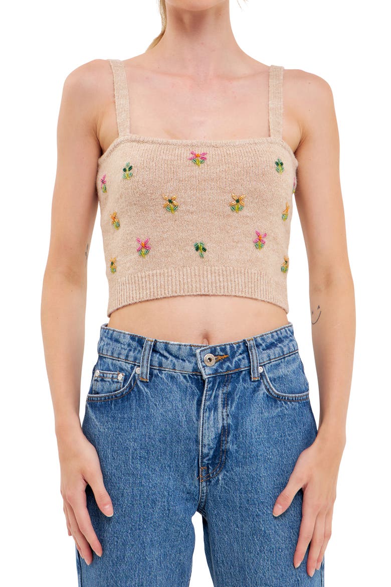 Beads Detail Crop Sweater Tank, Alternate, color, BEIGE