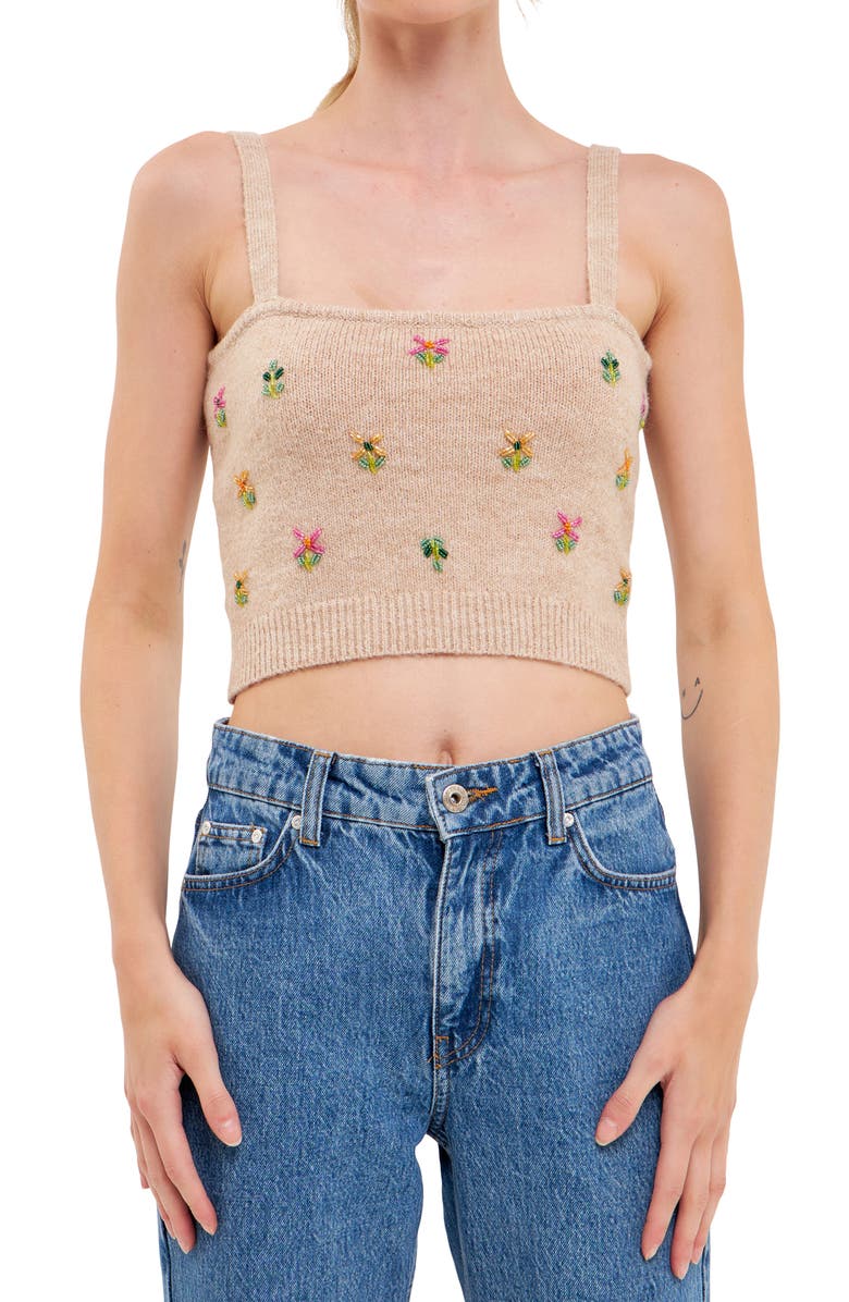 English Factory Beads Detail Crop Sweater Tank, Alternate, color, Beige