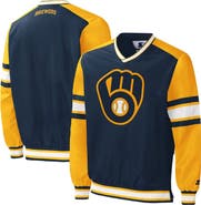STARTER Men's Starter Navy Milwaukee Brewers Yardline V-Neck Pullover Windbreaker