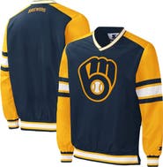 STARTER Men's Starter Navy Milwaukee Brewers Yardline V-Neck Pullover Windbreaker