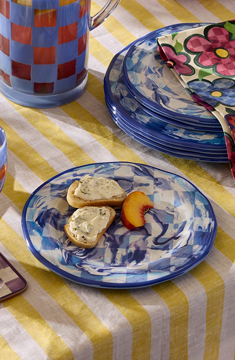 MACKENZIE CHILDS Set of 4 Blue Marble Check Melamine Salad Plates, Alternate, color, Blue