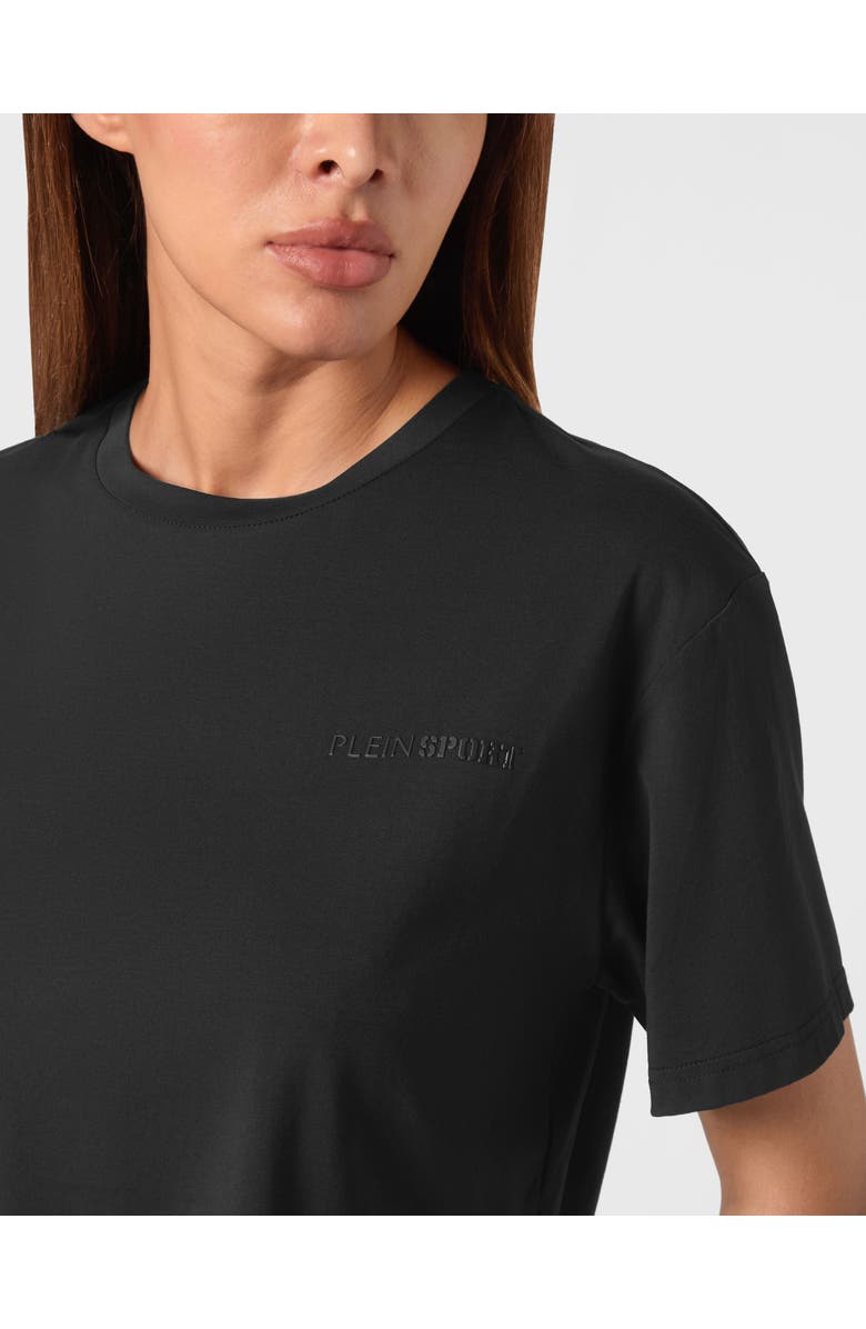 PLEIN SPORT Cotton Cropped T-Shirt Round Neck Ss Scratch, Alternate, color, Black