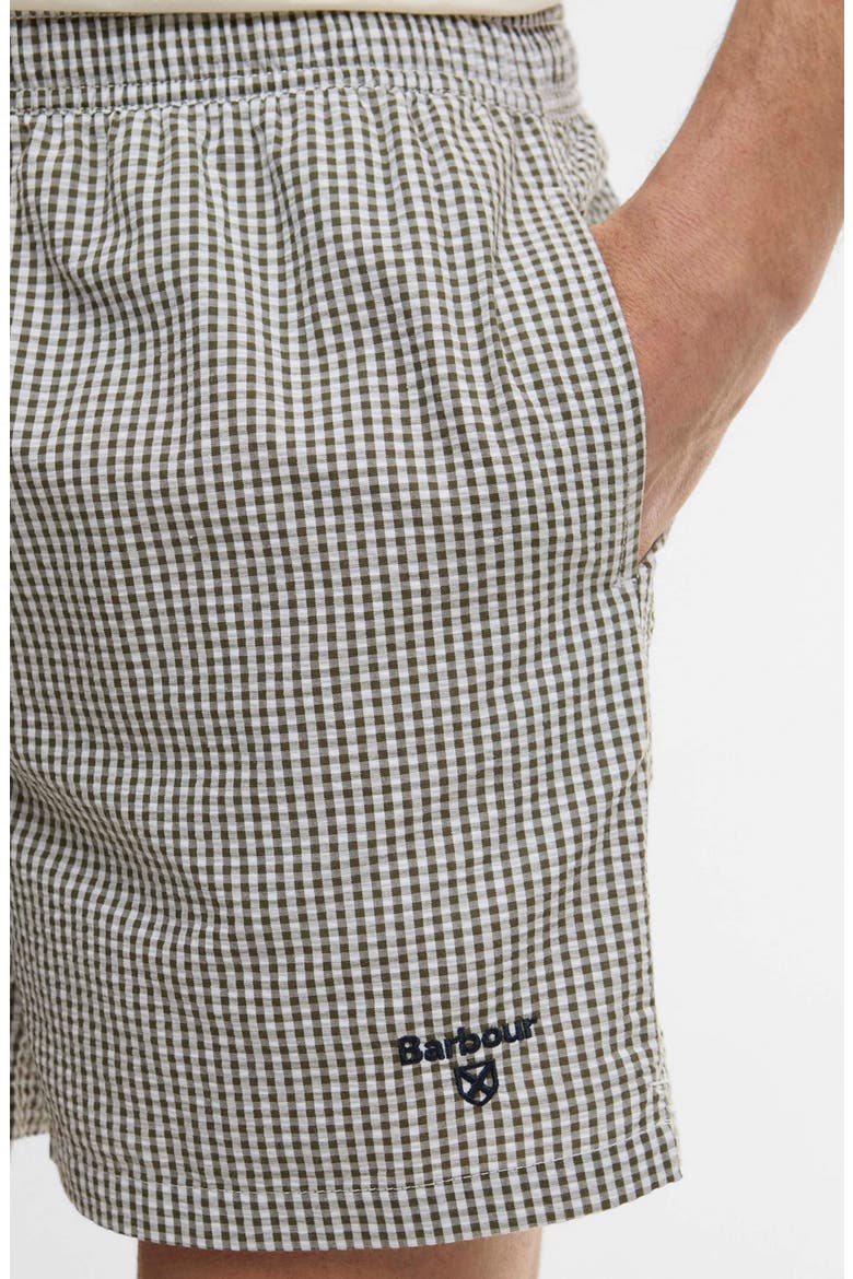 Gingham Seersucker Swim Trunks, Alternate, color, OLIVE