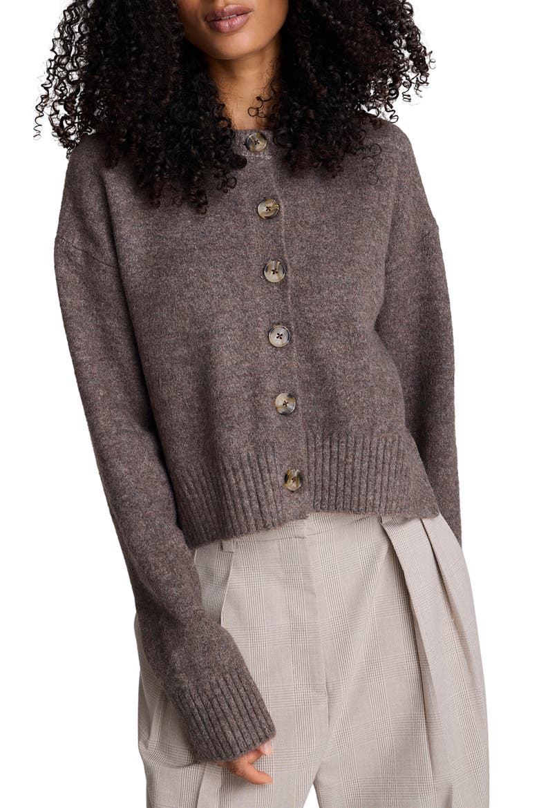 Crewneck Button Up Cardigan, Main, color, MINK TAUPE MELANGE