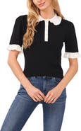 CeCe Contrast Trim Short Sleeve Polo Sweater