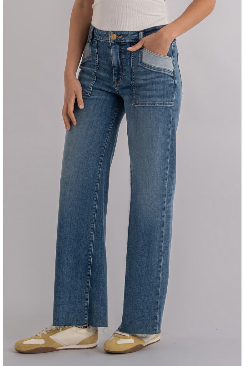 Maya High Waist Raw Hem Wide Leg Jeans, Alternate, color, BLUE