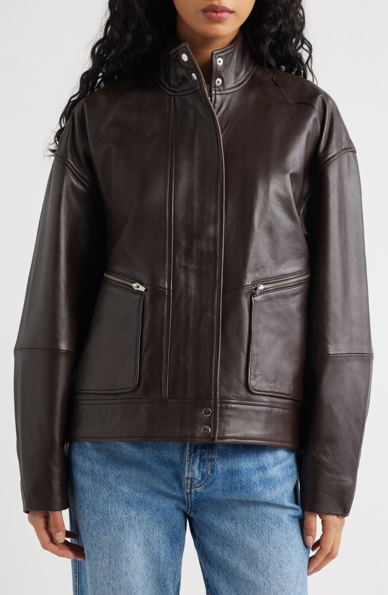 Reformation Veda Harrison Leather Jacket, Alternate, color, Cocoa