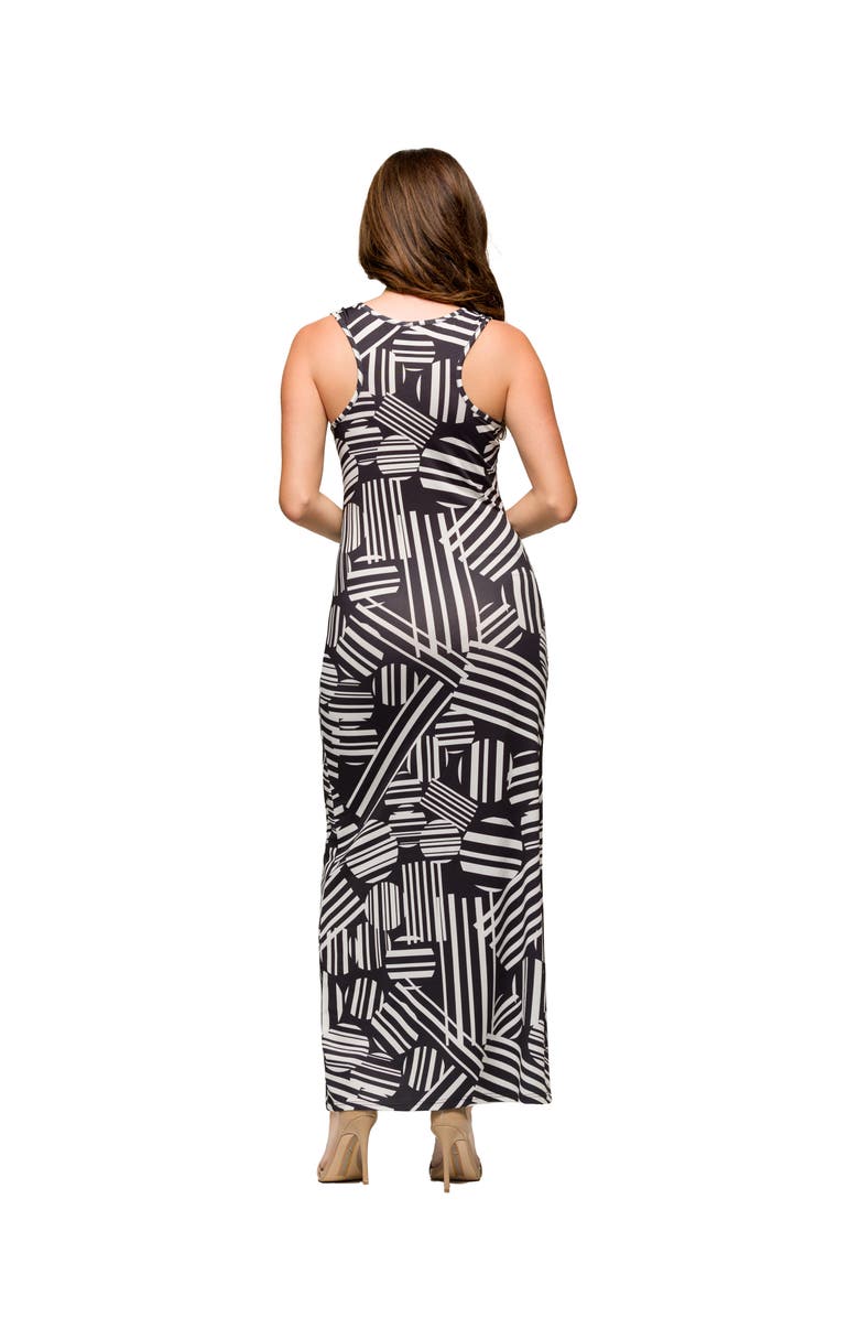 24seven Comfort Apparel Maternity Black and White Razorback Tank Casual Maxi Dress, Alternate, color, Black Multi