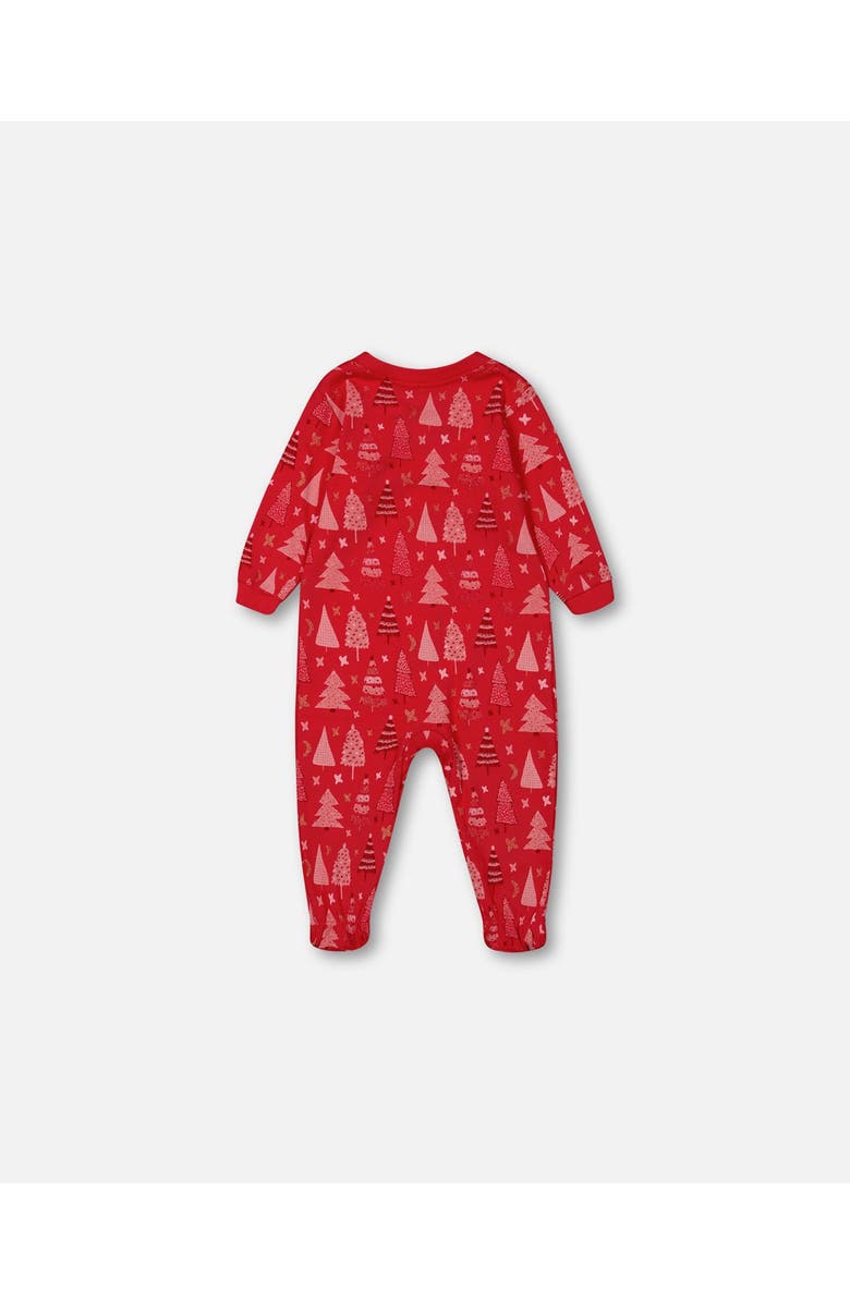 Deux par Deux Baby Girl's Organic Cotton One Piece Pajama Red Printed Christmas Tree, Alternate, color,