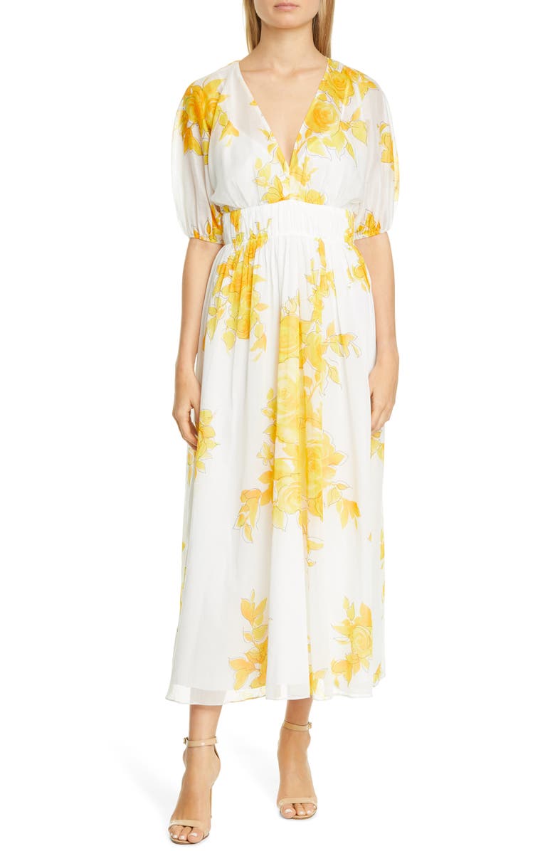 Lela Rose Floral Print Empire Waist Cotton Maxi Dress, Main, color, 