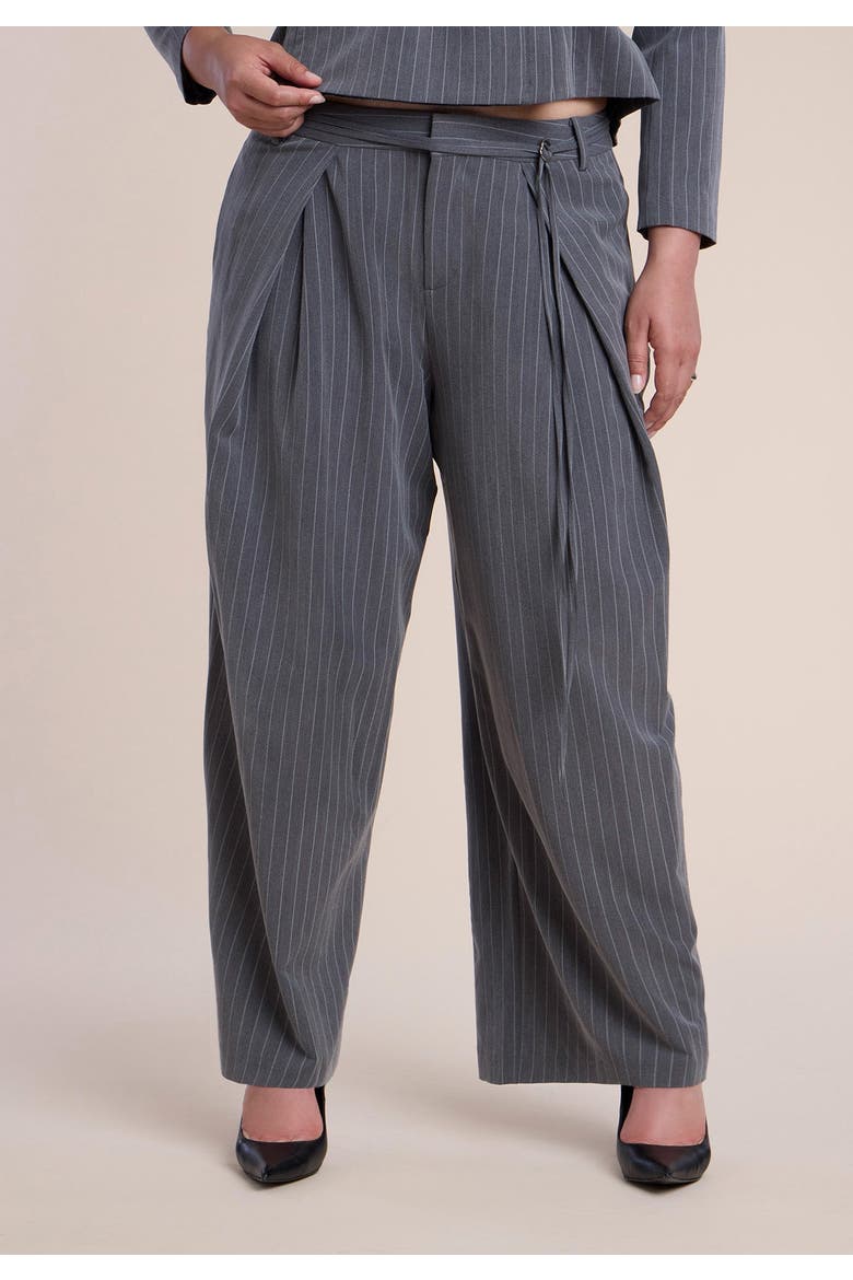 Pleated Wide Leg Trouser With Long Belt, Alternate, color, DARK HEATHER GREY