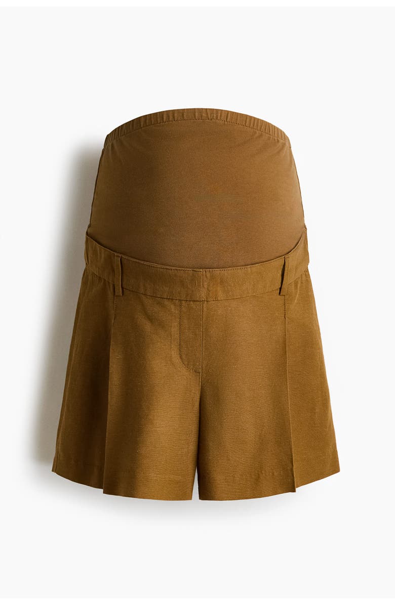 H&M Mama Linen-blend Shorts, Main, color, Dark Golden Olive