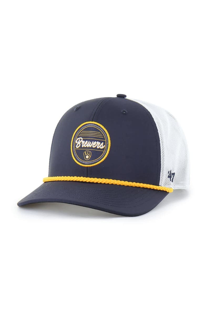 '47 Men's '47 Navy/White Milwaukee Brewers Fairway Trucker Adjustable Hat, Main, color, Navy
