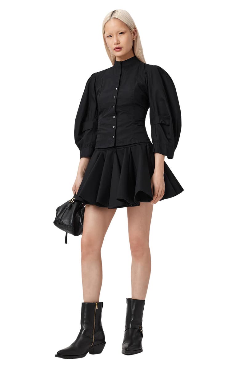 AllSaints Tulip Ponte Miniskirt, Alternate, color, Black