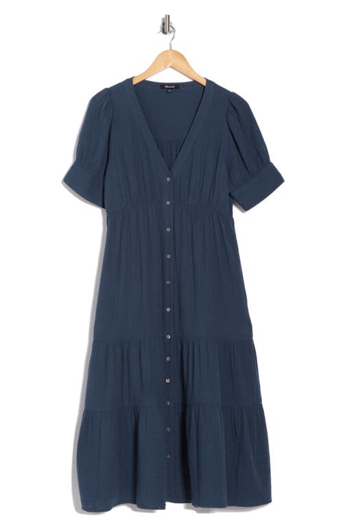 Madewell Lightspun Tiered Button Front Midi Dress